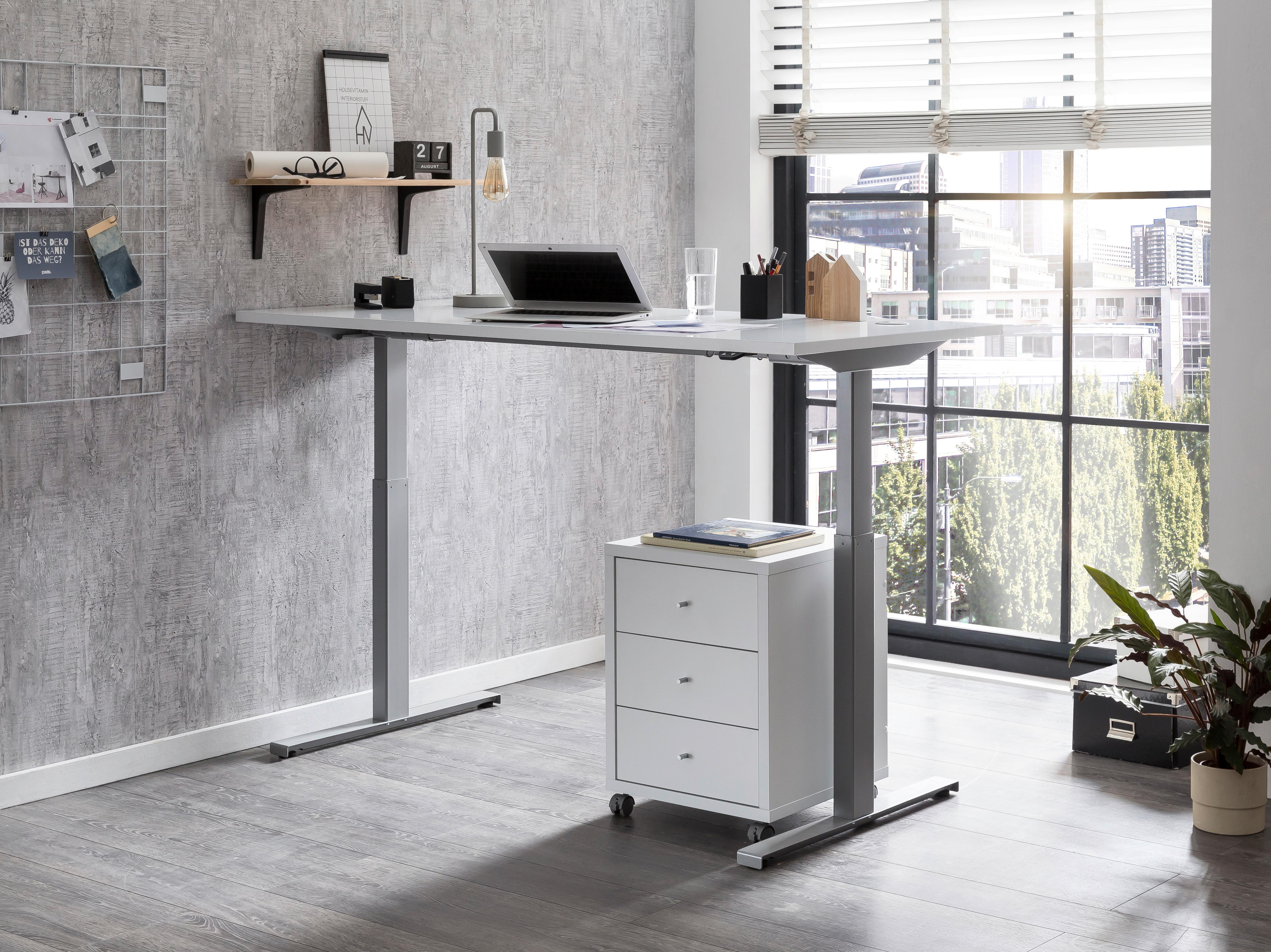 Schreibtisch "Office" weiß - Silberfarben/Weiß, KONVENTIONELL, Holzwerkstoff/Metall (160/75/70,5(117)cm) - MID.YOU
