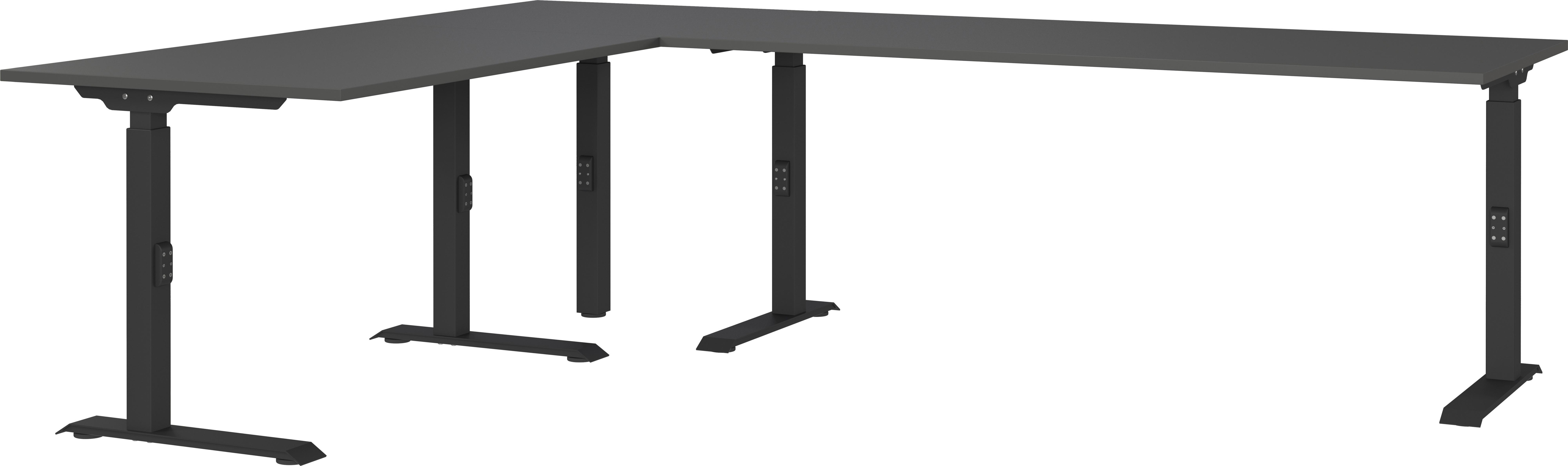 Eckschreibtisch Ribera in Schwarz/Graphitfarben - Graphitfarben/Schwarz, Modern, Holzwerkstoff/Metall (260/68-91/200cm) - Premium Living
