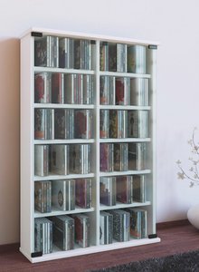 Weißes CD Regal mit Glastüren Best of home Rollregal für CDs 170 cm x 30 cm x 10 cm Weiß