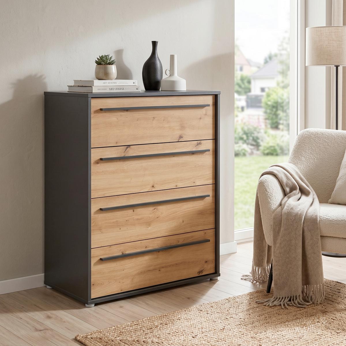 Comodă Adriano 2 - stejar Artisan/antracit, Trend, material pe bază de lemn (80/94,8/41,2cm) - Modern Living