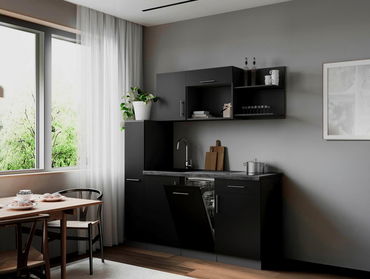 Küchenblock Oliver m. Geräten Schwarz - Schwarz/Grau, Trend, Holzwerkstoff/Metall (175cm) - Respekta