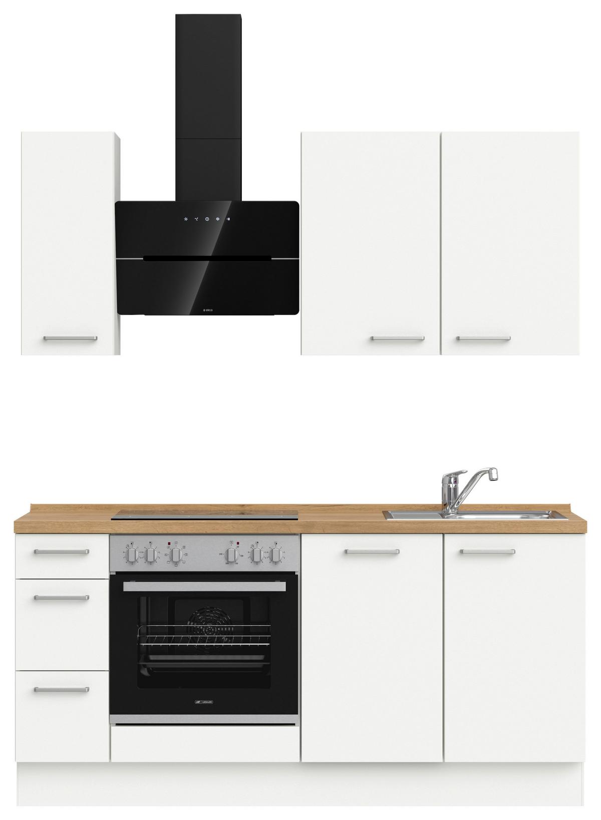 Küchenblock Touch High m. Geräten Weiß - Edelstahlfarben/Eichefarben, MODERN, Holzwerkstoff/Metall (180cm) - Nobilia