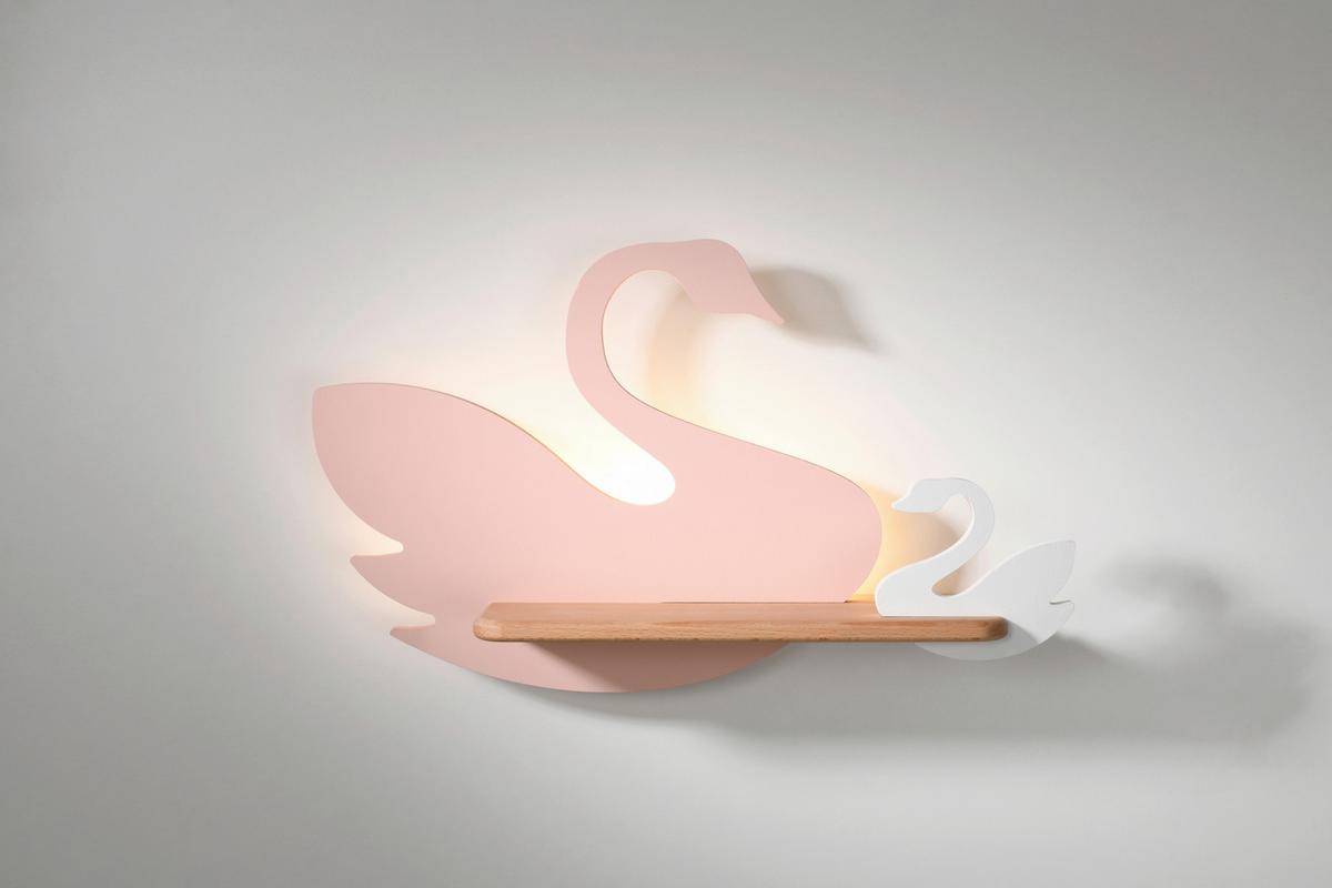Dječja Zidna Svjetiljka Swan - pink/bijela, Basics, drvni materijal/drvo (27/12/31cm)