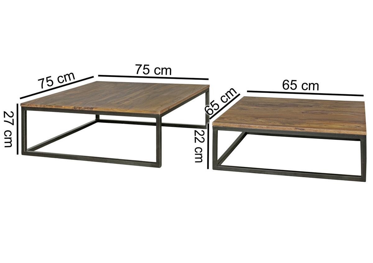 COUCHTISCHSET 2-er Set, aus Sheesham - Sheeshamfarben/Schwarz, Design, Holz/Metall (75/75/27cm) - MID.YOU