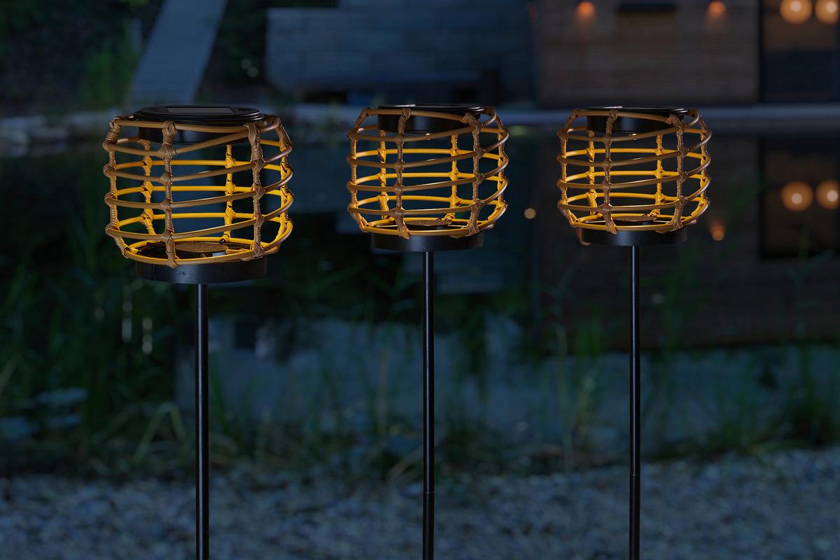 Solarleuchte Asra in Naturfarben/Schwarz - Schwarz/Naturfarben, MODERN, Kunststoff/Metall (13,5/56cm) - Modern Living