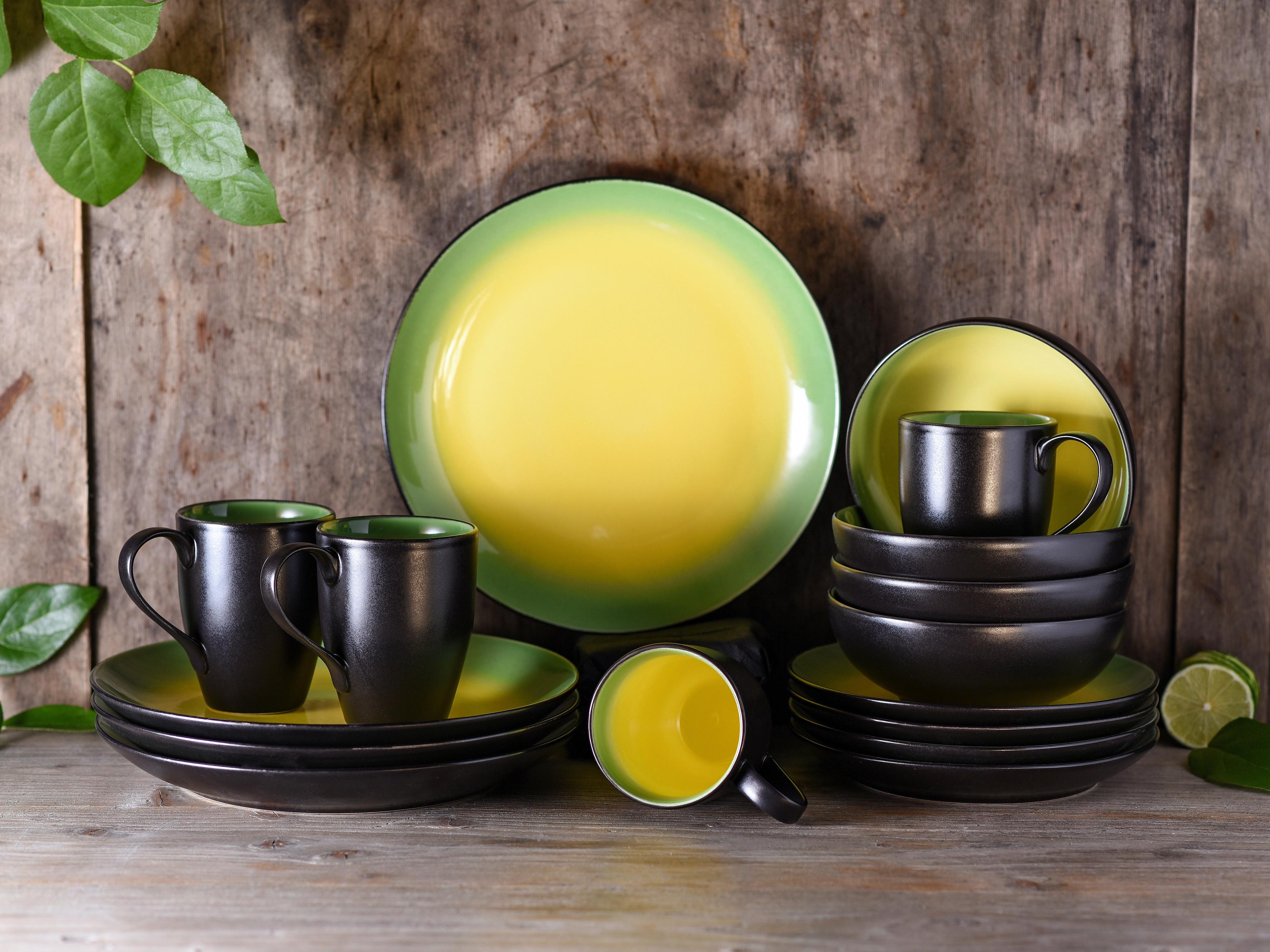 Kombiservice 20220, 16-teilig - Schwarz/Grün, Basics, Keramik (35/34/35cm) - Creatable