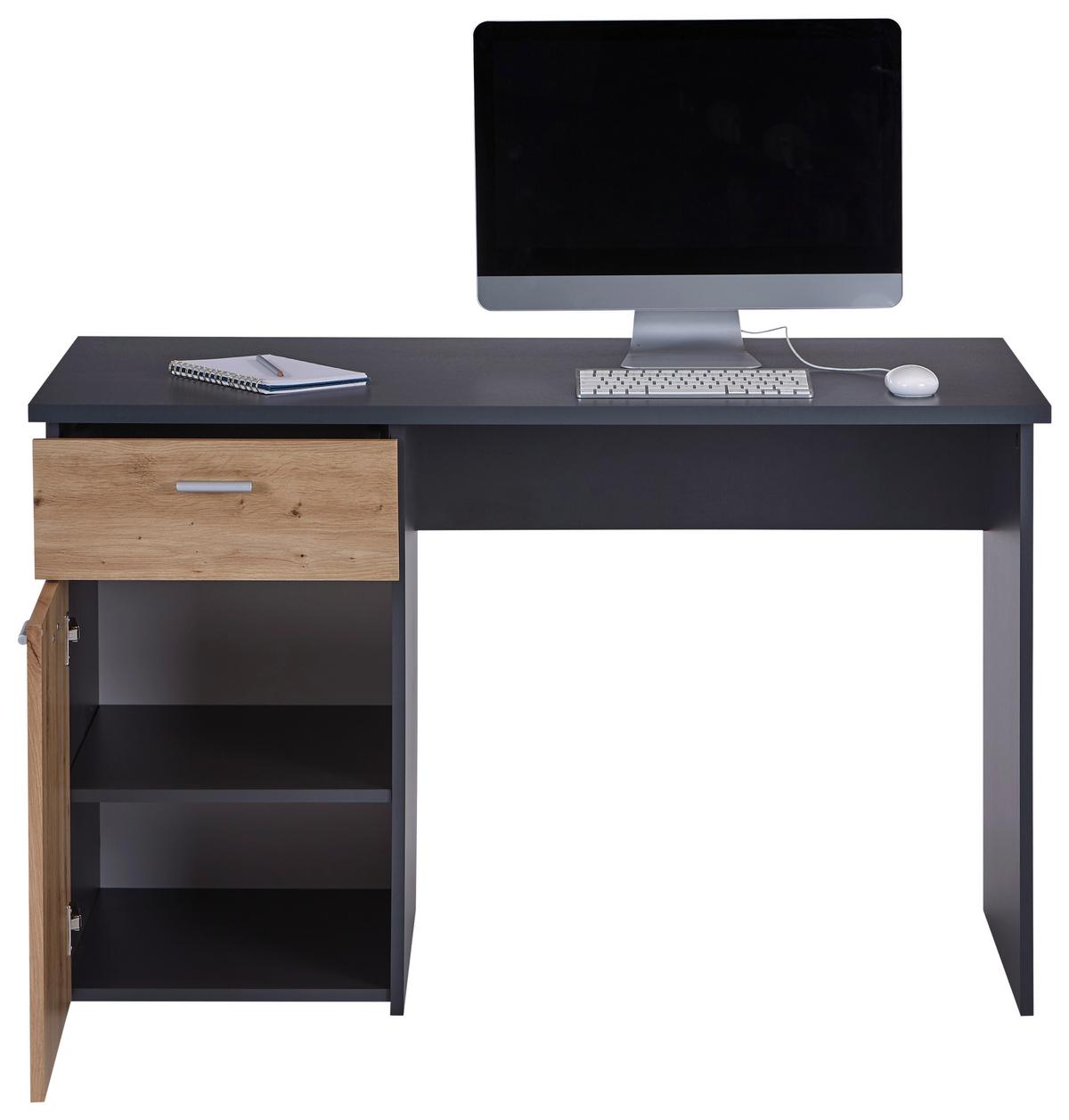 Pisalna Miza Simon, Antracit, Barva Hrasta - barve aluminija/antracit, Moderno, umetna masa/leseni material (120/75,5/60cm) - Mömax