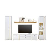 WOHNWAND LONG ISLAND - Eiche Wotan/Silberfarben, Design, Glas/Holzwerkstoff (330/200/42cm) - MID.YOU
