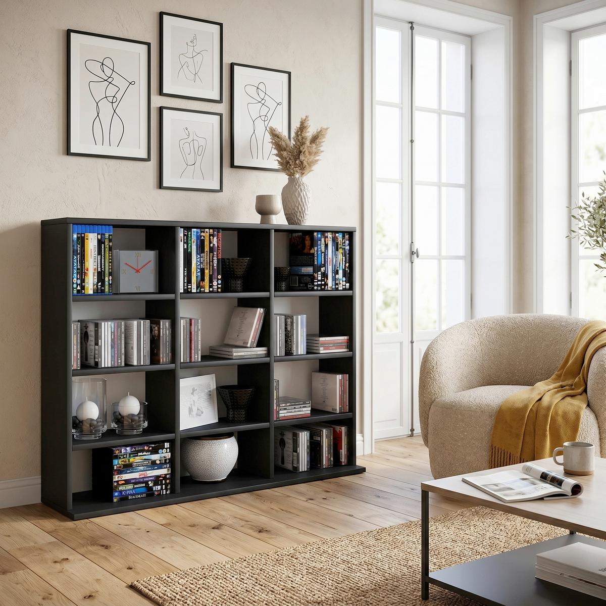 Standregal in Schwarz Megosa Mini - Schwarz, KONVENTIONELL, Holzwerkstoff (102/83/18 (23)cm) - MID.YOU