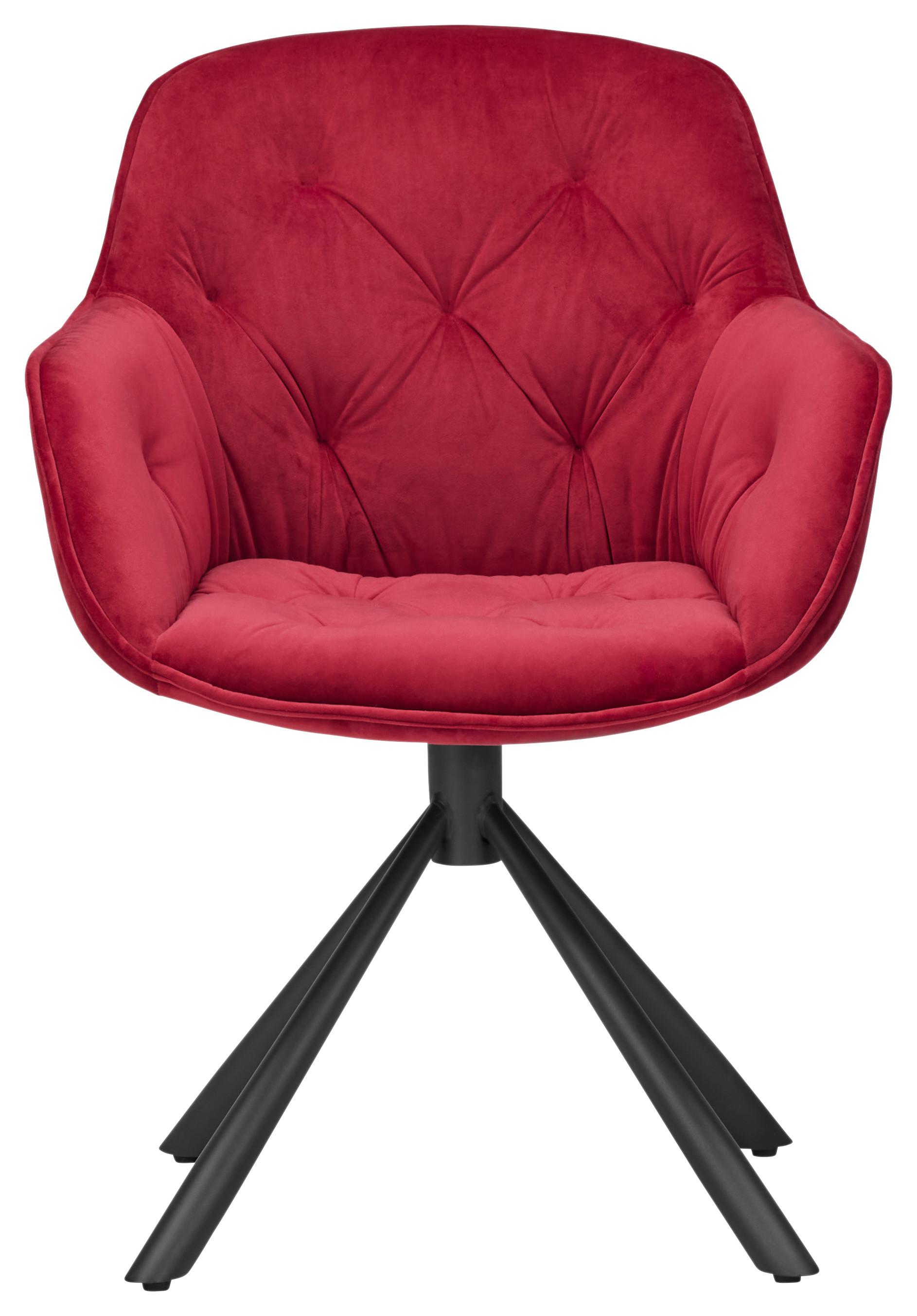 Armlehnstuhl Eileen in Rot Samtbezug drehbar - Rot/Schwarz, MODERN, Textil/Metall (63/86/66cm) - Mömax