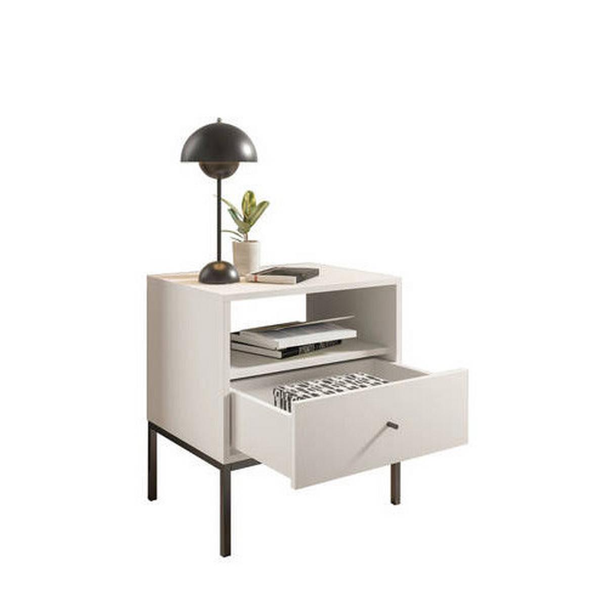 SZAFKA NOCNA INES - czarny/biały, Modern, materiał drewnopochodny/metal (54/56/39cm) - MID.YOU