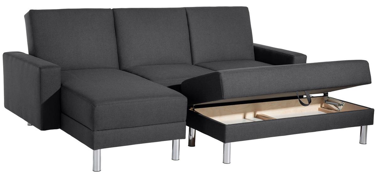 ECKSCHLAFSOFA JUST FASHION - Chromfarben/Graphitfarben, KONVENTIONELL, Textil/Metall (152/230cm) - Max Winzer