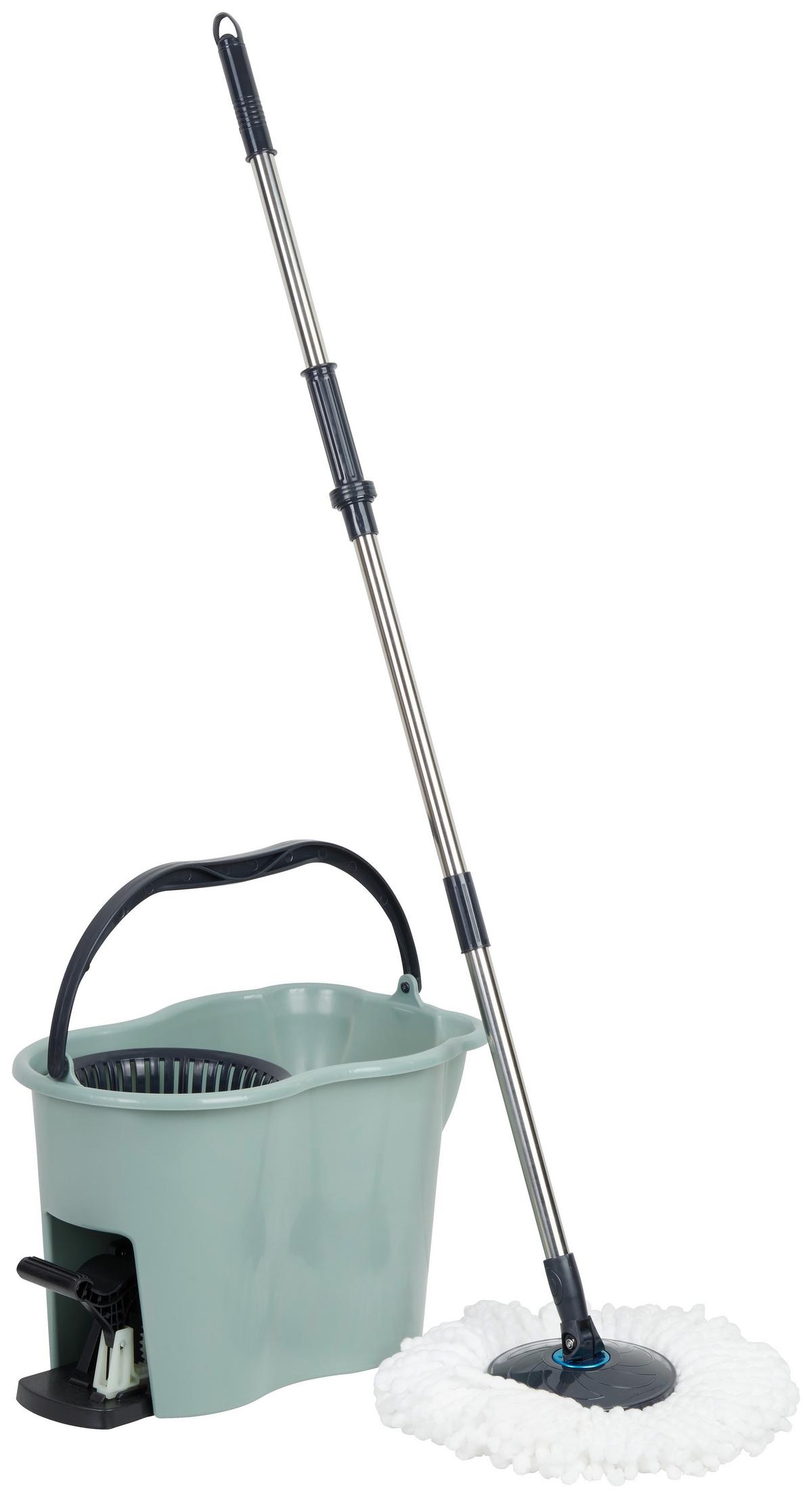 Reinigungsset Spinning Mop, 2-teilig - Schwarz/Weiß, Kunststoff/Textil (44/30/31cm) - Modern Living