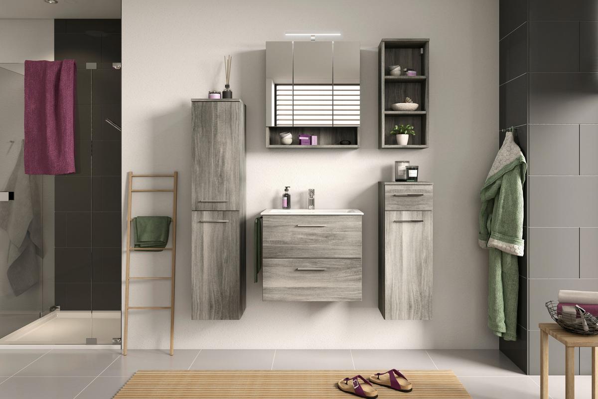 Midischrank York ca. 30x136x31 cm Rauschsilber - Chromfarben/Grau, MODERN, Holzwerkstoff/Kunststoff (30/136/31cm) - MID.YOU
