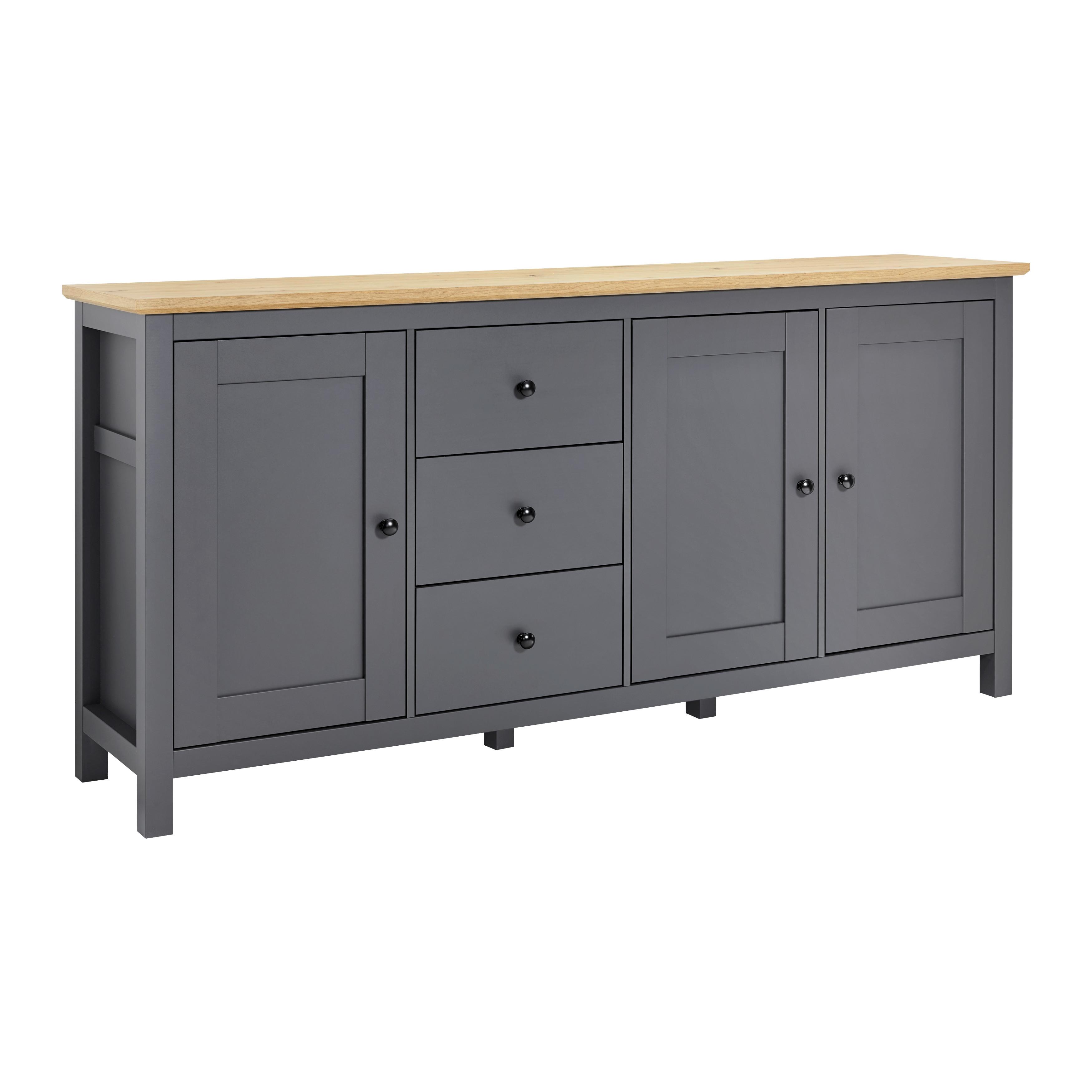 Sideboard Claudio Dunkelgrau/Eiche Artisan - Dunkelgrau/Schwarz, MODERN, Holz/Kunststoff (199/96/44cm) - Bessagi Home