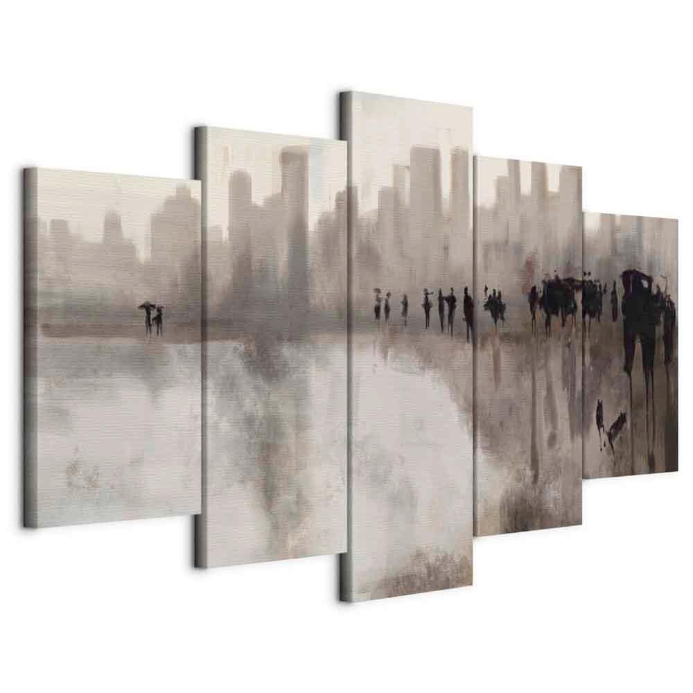 Slika Na Platnu City In The Rain - siva/krem barve, Basics, tekstil/leseni material (100/50/1,2cm) - artgeist