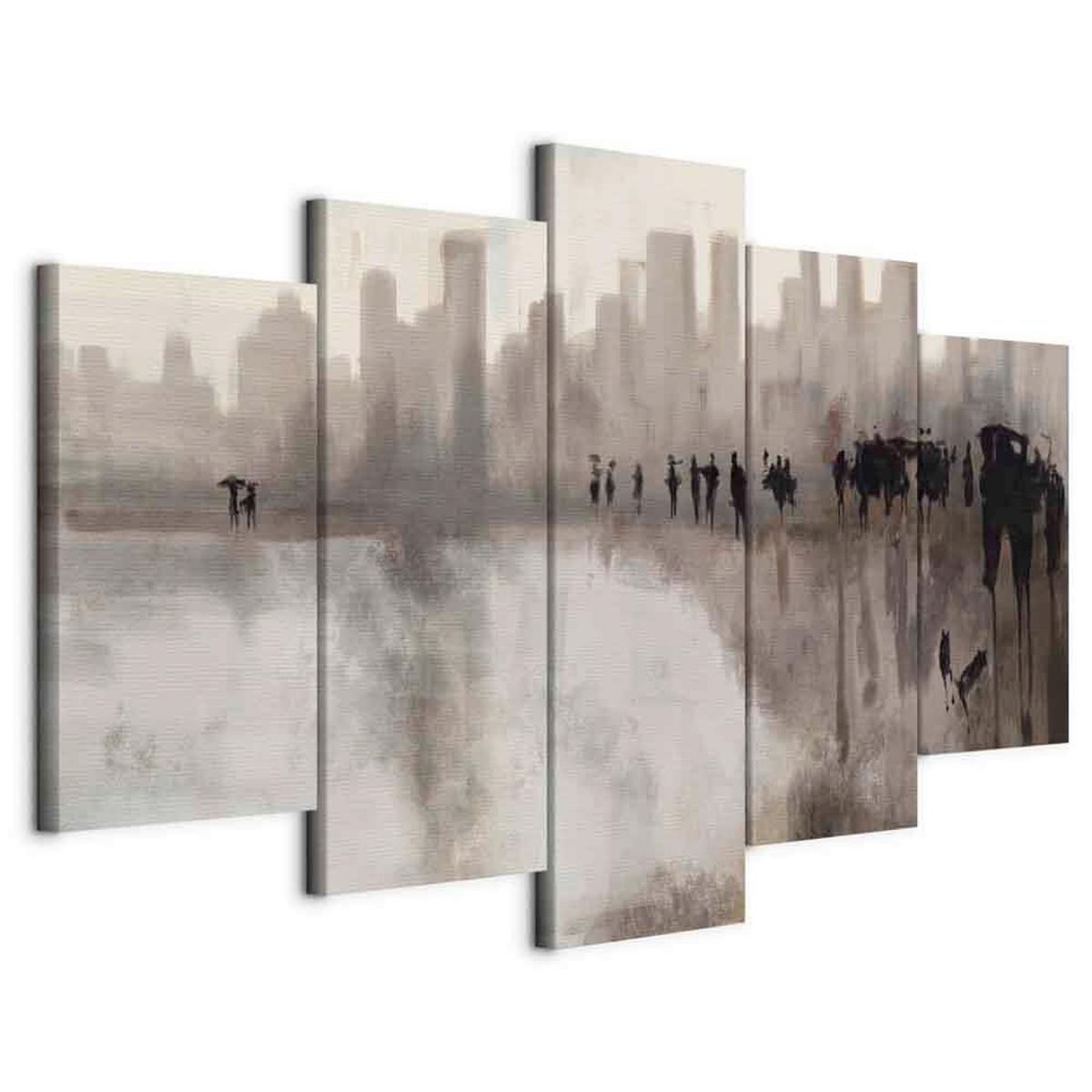 Slika Na Platnu City In The Rain - siva/krem barve, Basics, tekstil/leseni material (100/50/1,2cm) - artgeist