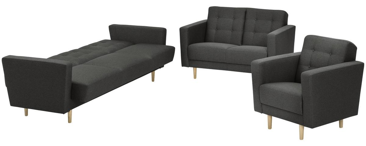 3-Sitzer-Sofa Jasmin Anthrazit Flachgewebe mit Schlaffunktion - Anthrazit/Eschefarben, MODERN, Holz/Textil (224/81/83cm) - Max Winzer