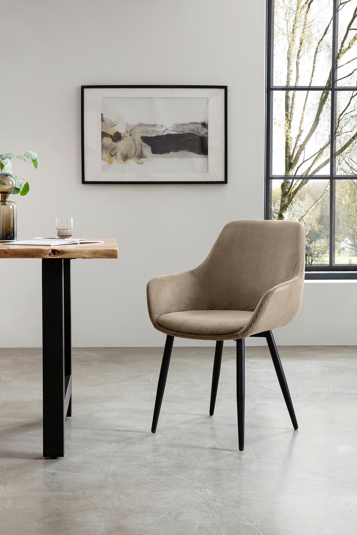 Set Naslanjačev Cord, Bež, 2-Delni - črna/bež, Moderno, kovina/tekstil (64/86/59cm) - Livetastic