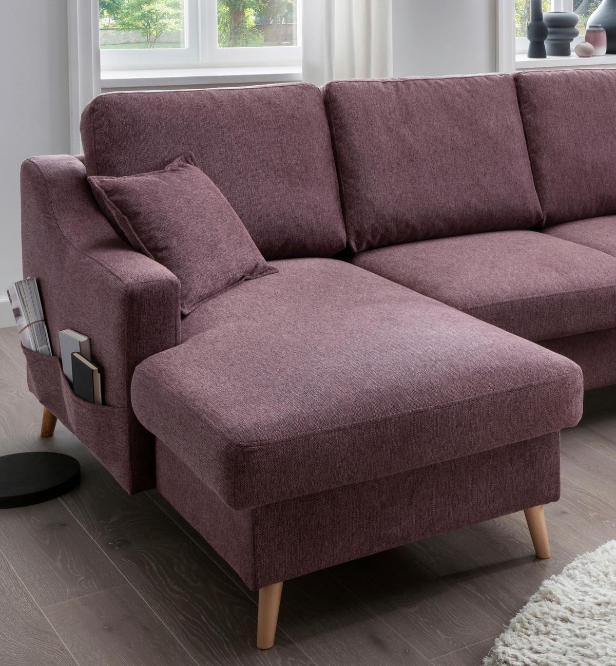 Wohnlandschaft Valentina Bordeaux Struktur - Bordeaux/Naturfarben, KONVENTIONELL, Holz/Textil (150/301/200cm) - P & B