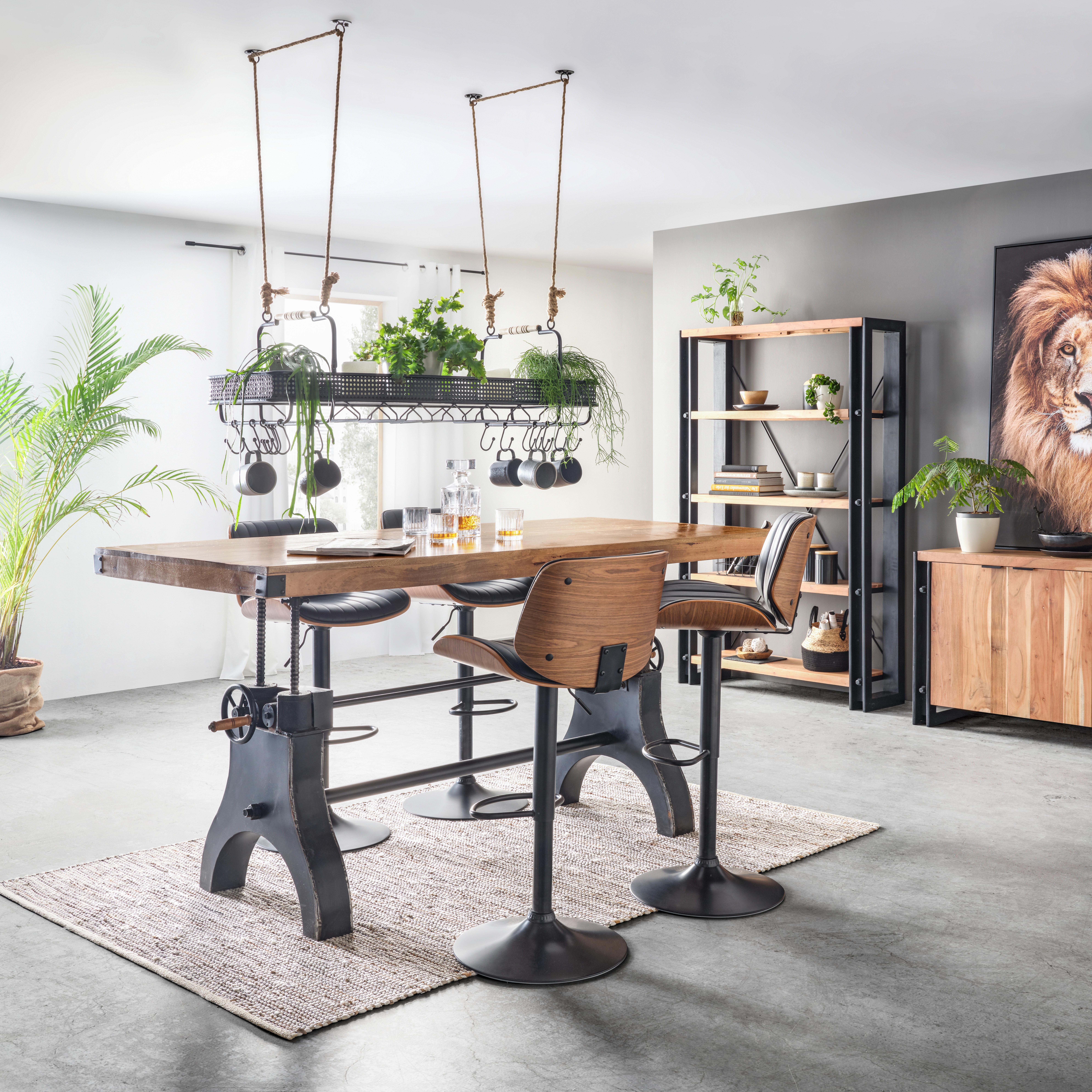 MATBORD INDUSTRIAL - svart/naturfärgad, Lifestyle, metall/trä (200/90/76cm) - Premium Living