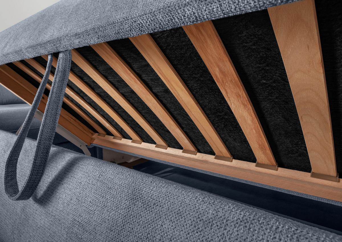 Wohnlandschaft Rigatti Hellblau Chenille m.Bettkasten - Schwarz/Hellblau, MODERN, Textil/Metall (252/387/184cm) - Livetastic