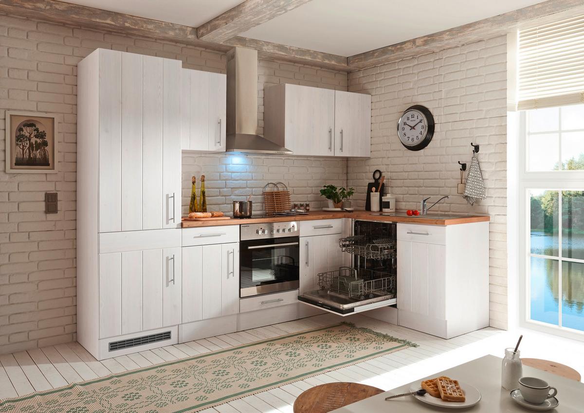 Eckküche Premium Lärche Weiß m. Geräten ca. 280x172 cm - Eichefarben/Weiß, ROMANTIK / LANDHAUS, Holzwerkstoff/Metall (280/172cm) - Respekta