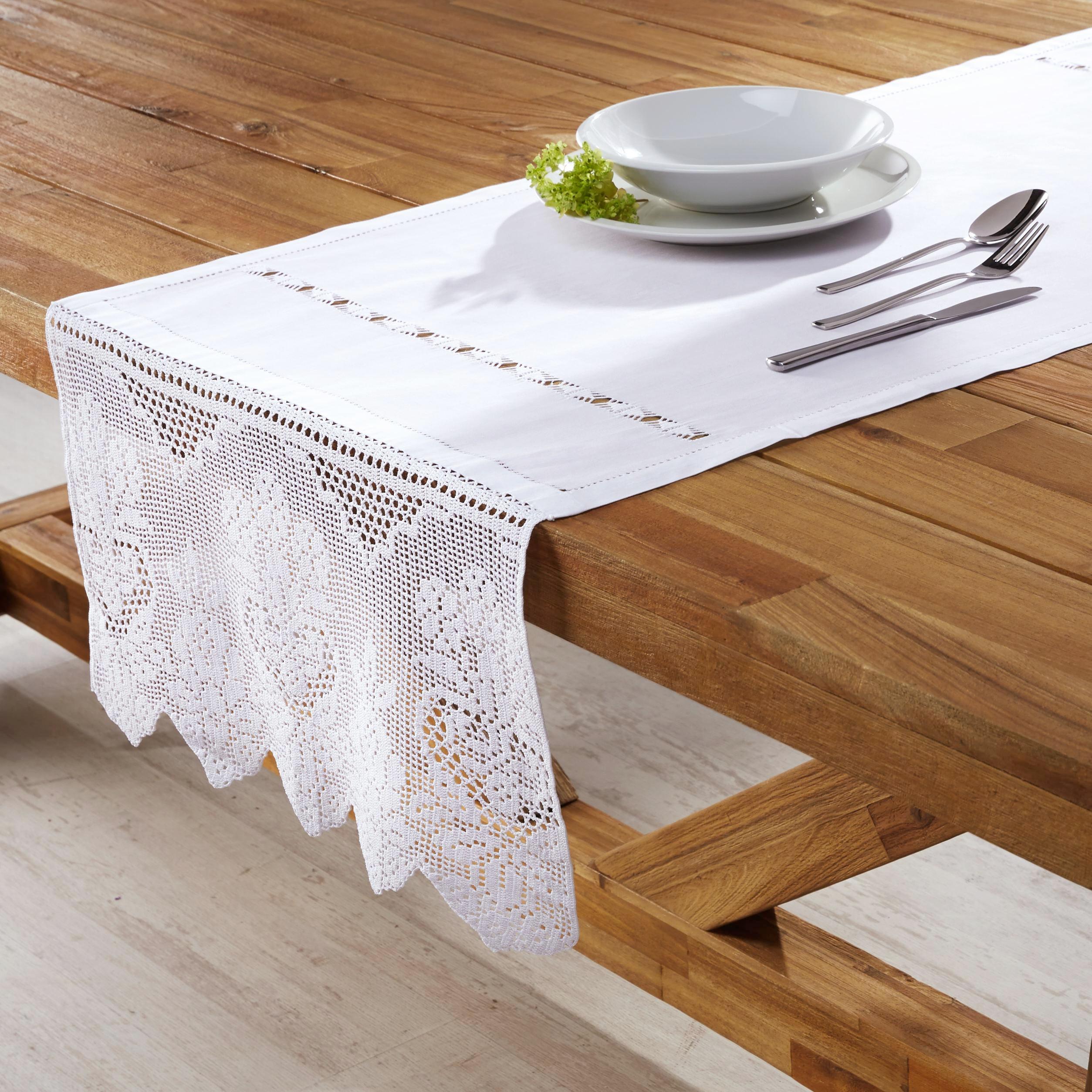 Tischläufer in Weiß ca.50/150 cm ''Jasmin'' - Weiß, KONVENTIONELL, Textil (50/150cm) - Bessagi Home