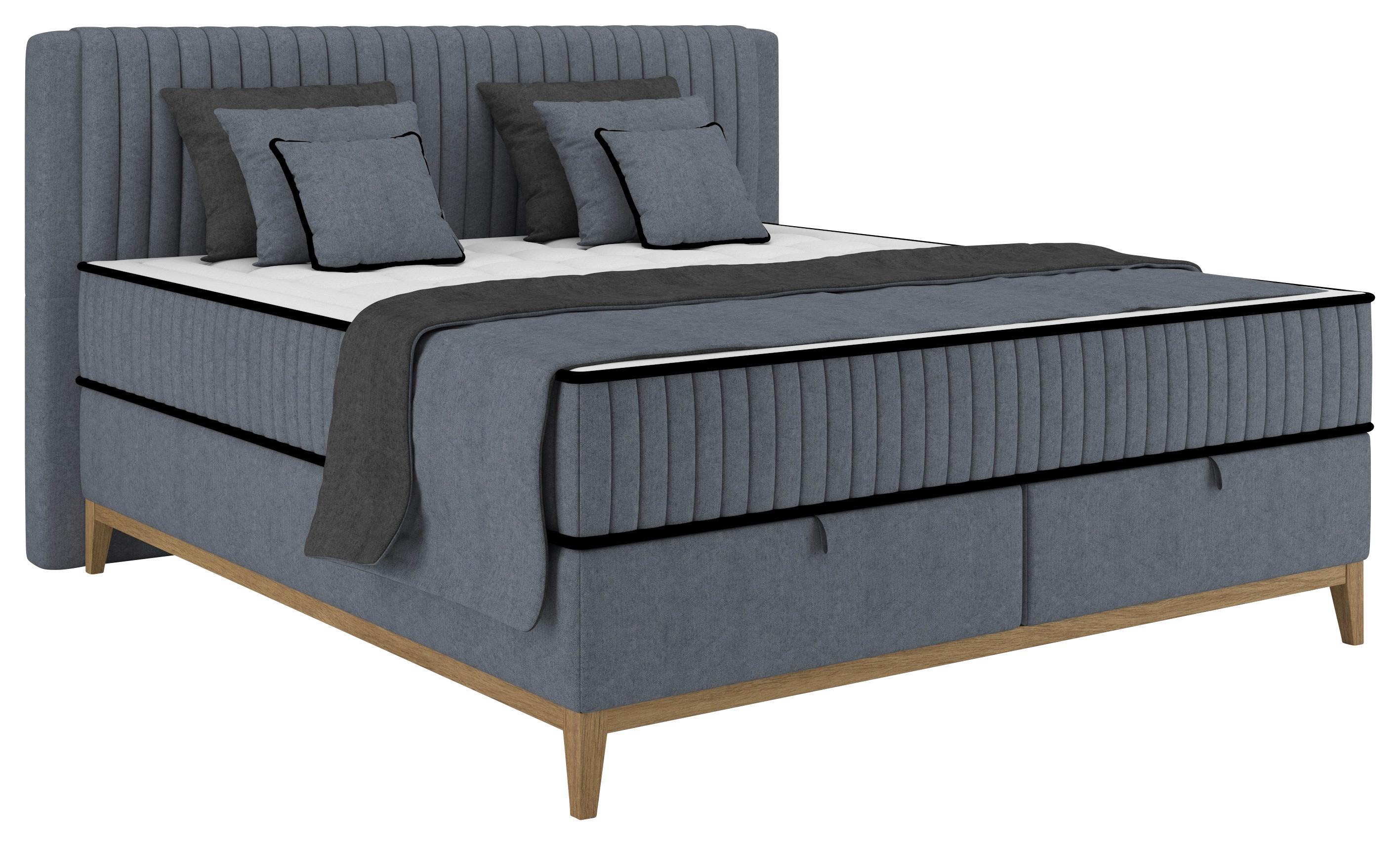 Pat Boxspring Elena - albastru, Konventionell, lemn/metal (180/200cm) - Premium Living