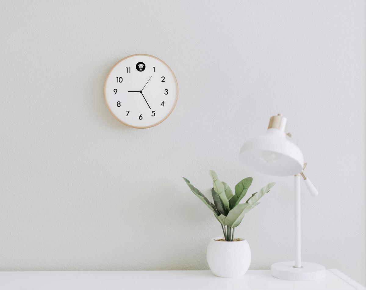 WANDUHR 78284W  CLOCKY - Weiss/Schwarz, Natur, Holz/Holzwerkstoff (31,5cm) - Globo