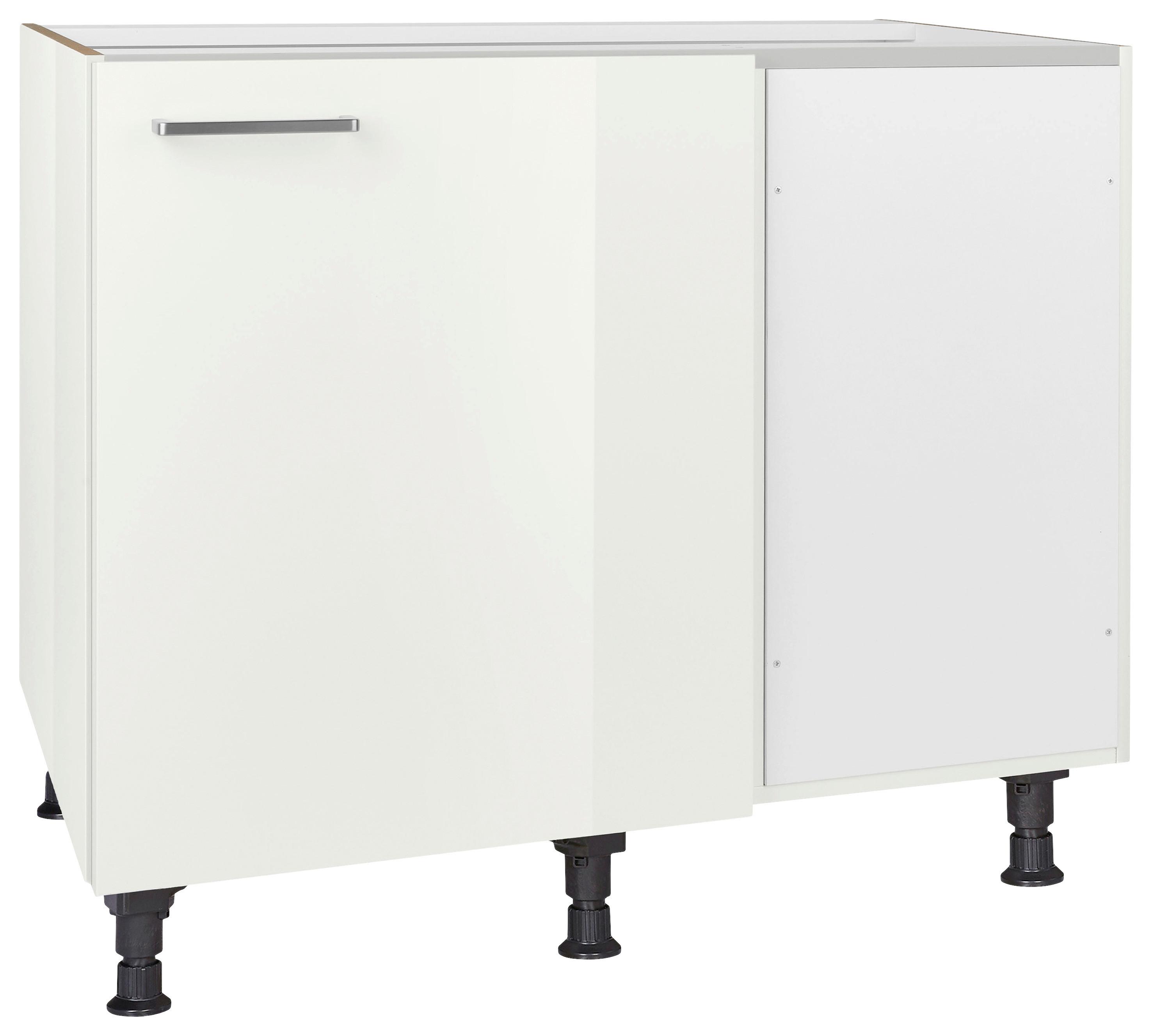 Eckunterschrank Flash Weiß Hochglanz - Edelstahlfarben/Weiß Hochglanz, MODERN, Holzwerkstoff/Metall (125/87/65cm) - Nobilia