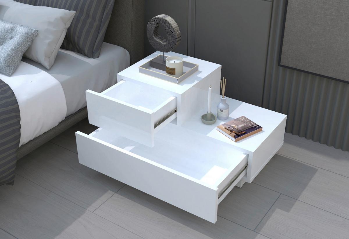 NACHTTISCH KAYRA NACHTTISCH - Weiss, Design, Holzwerkstoff (70/39/30cm) - Livetastic