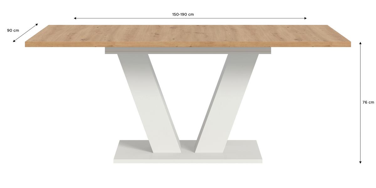 Ausziehtisch Marlon Eiche Artisan ca. 150-190x90x76 cm - Eiche Artisan/Weiß, Trend, Holzwerkstoff (150-190/90/76cm)