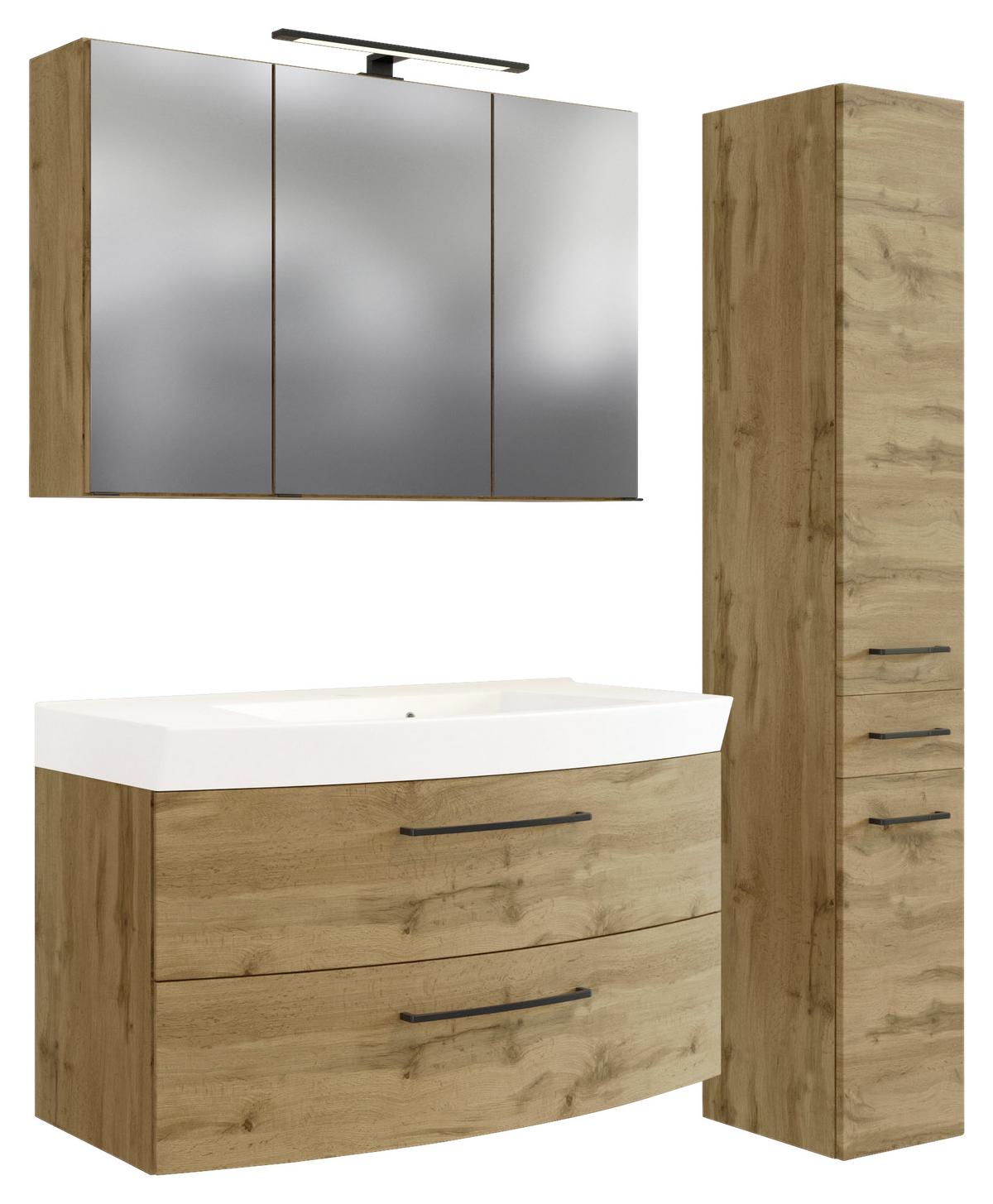 Badezimmer Manchester ca. 130 cm Eiche Wotan - Eichefarben/Weiß, MODERN, Holzwerkstoff/Stein (130cm) - Held