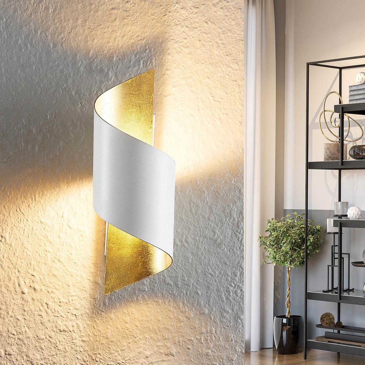 KINKIET MARIE *SBM* - biały/kolor złoty, Basics, metal (8/24/11cm) - Marama