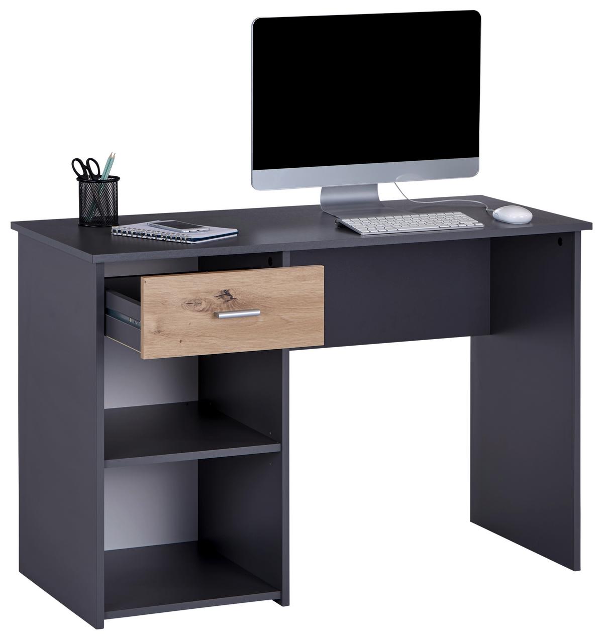 Pisalna Miza Kubek 2, Antracit - barve hrasta/antracit, Moderno, leseni material (110/75/50cm) - Mömax
