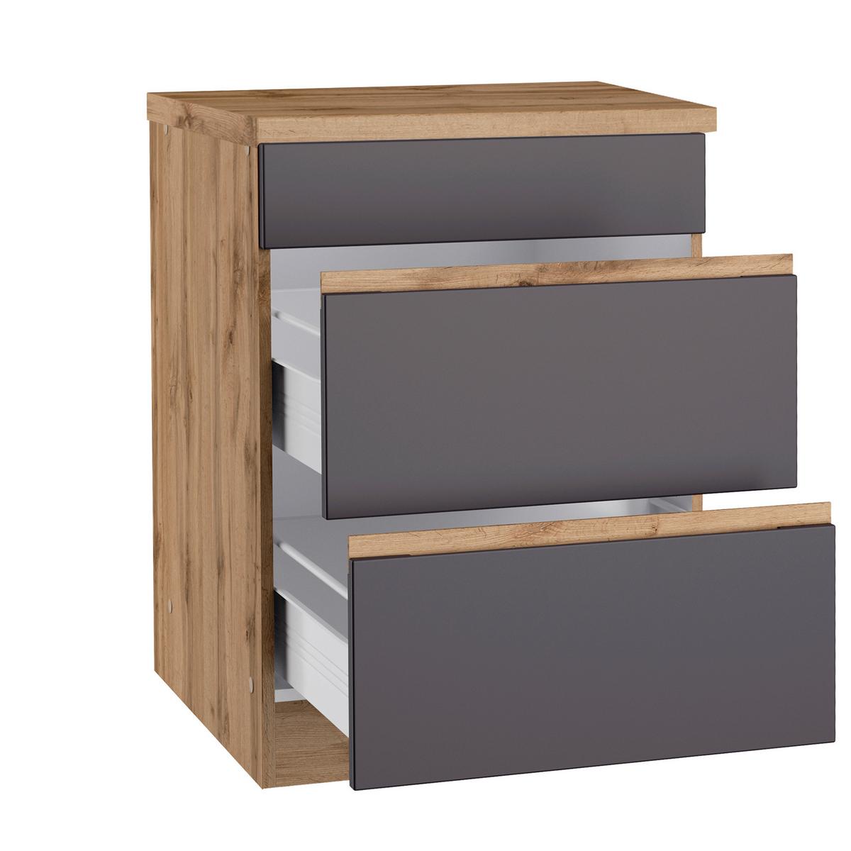 Kochfeldumbauschrank Turin ca. 60x86 cm Grau/Eiche - Eiche Wotan/Grau, Design, Holzwerkstoff (60/86/60cm) - Held