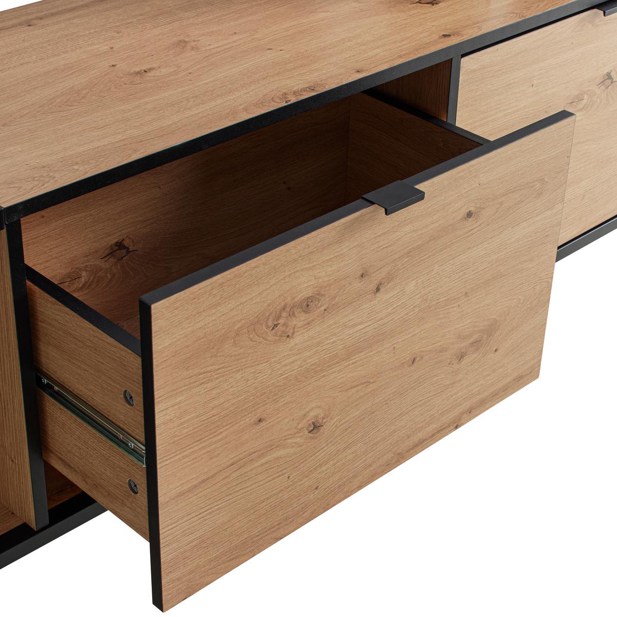 Tv Szekrény Queens - natúr színű/fekete, Modern, faalapú anyag/fém (160/54/40cm) - Mömax