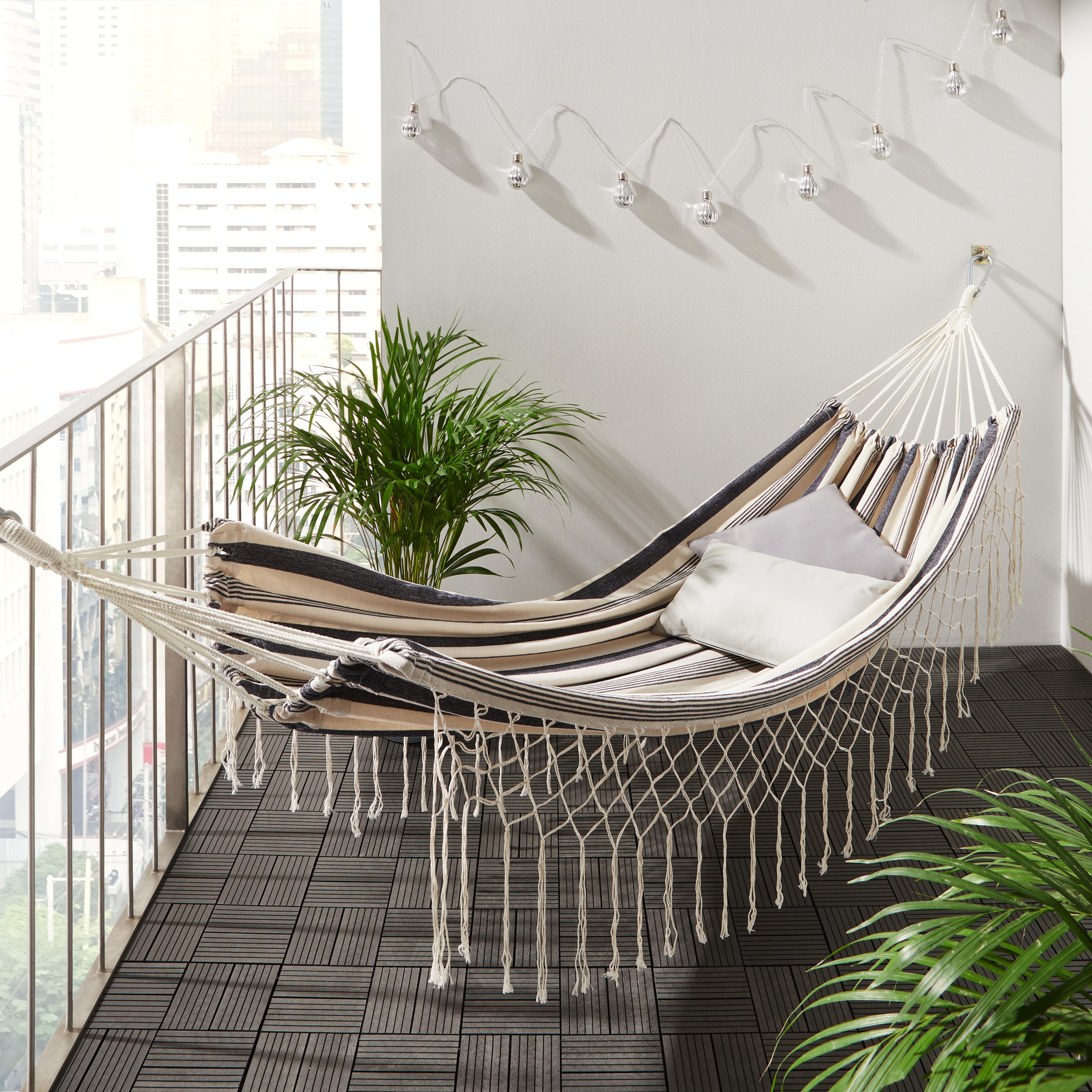 Hängematte Maggy in Natur/Grau - Beige/Dunkelblau, MODERN, Textil (140/200cm) - Bessagi Garden