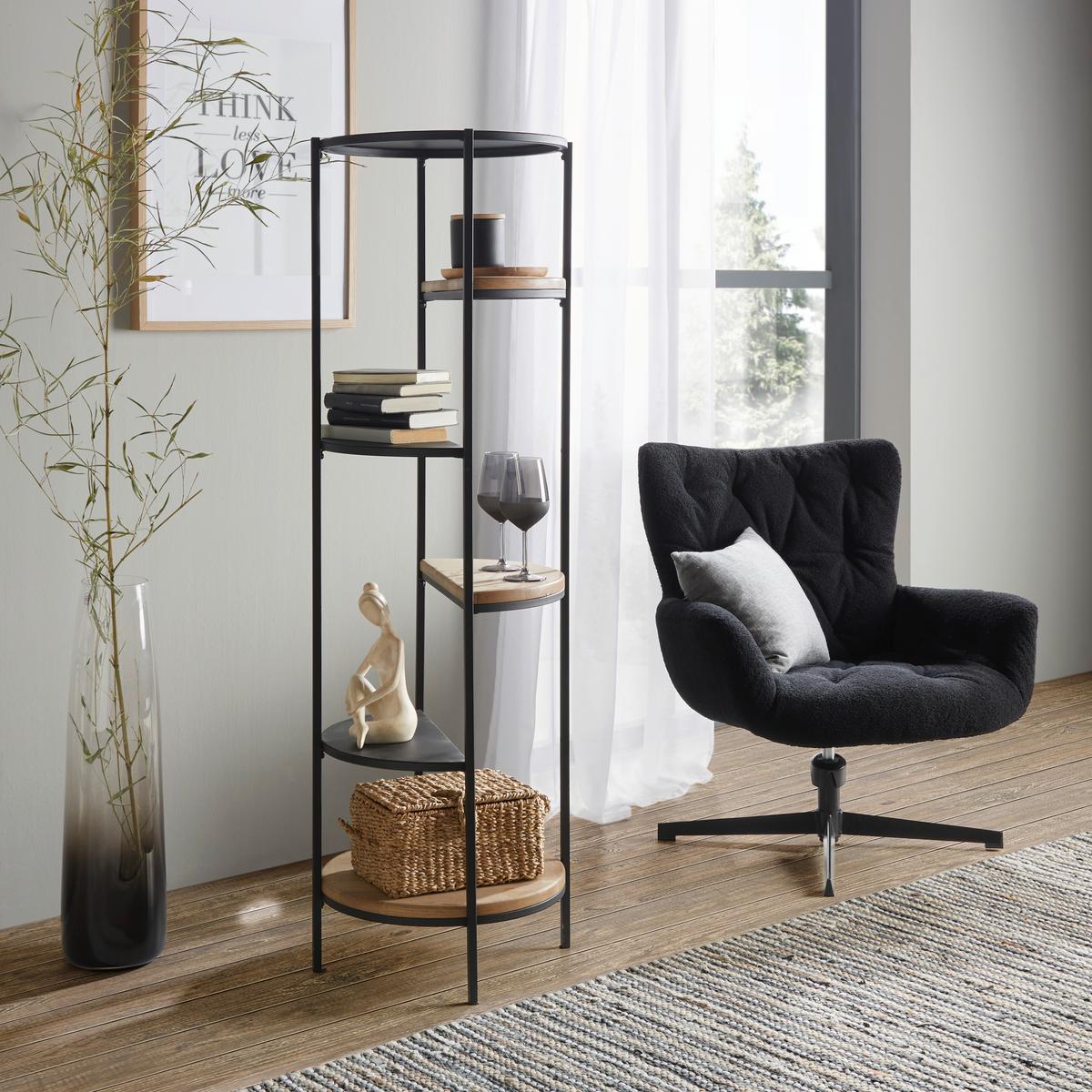 Standregal Charly in Naturfarben - Schwarz/Naturfarben, MODERN, Holz/Metall (45/150/45cm) - Zandiara