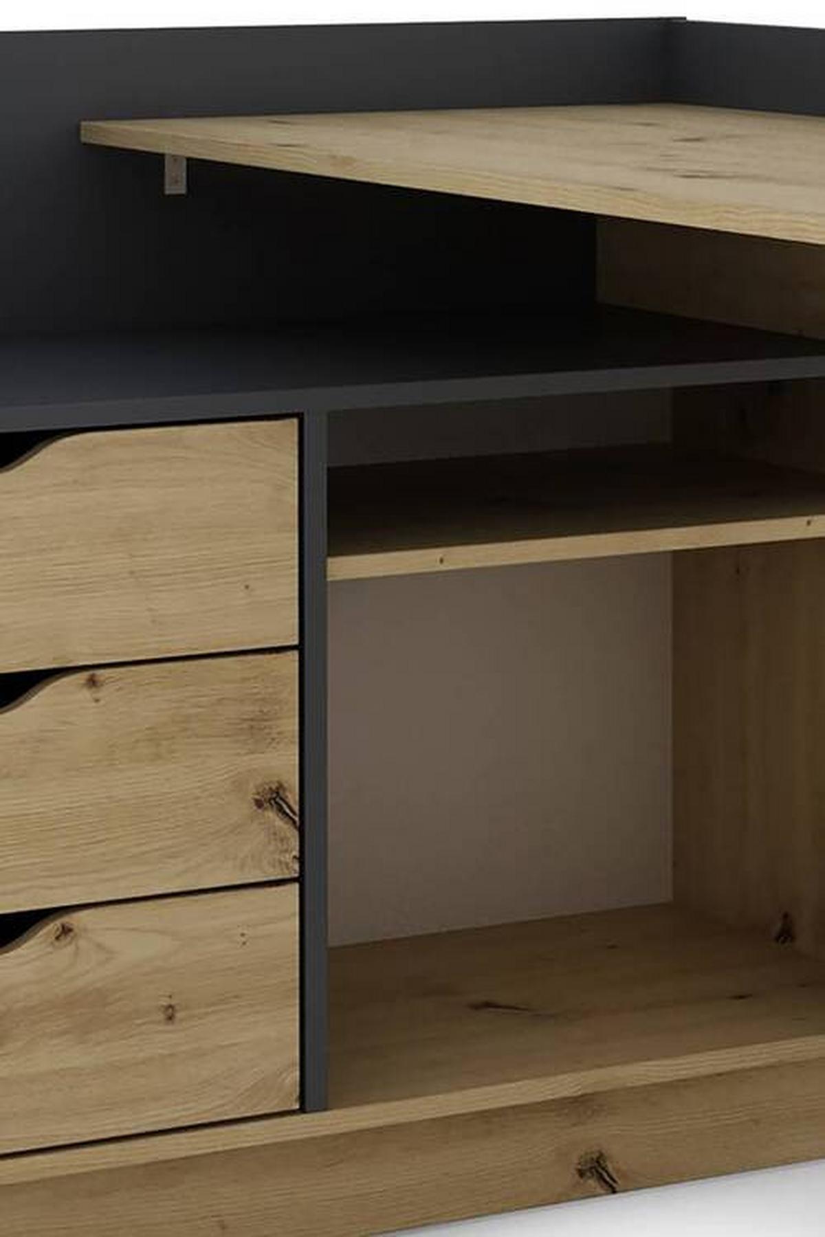 Eckschreibtisch Belfast Anthrazit/Eiche Artisan - Anthrazit/Eiche Artisan, LIFESTYLE, Holzwerkstoff (129/105/84cm) - MID.YOU