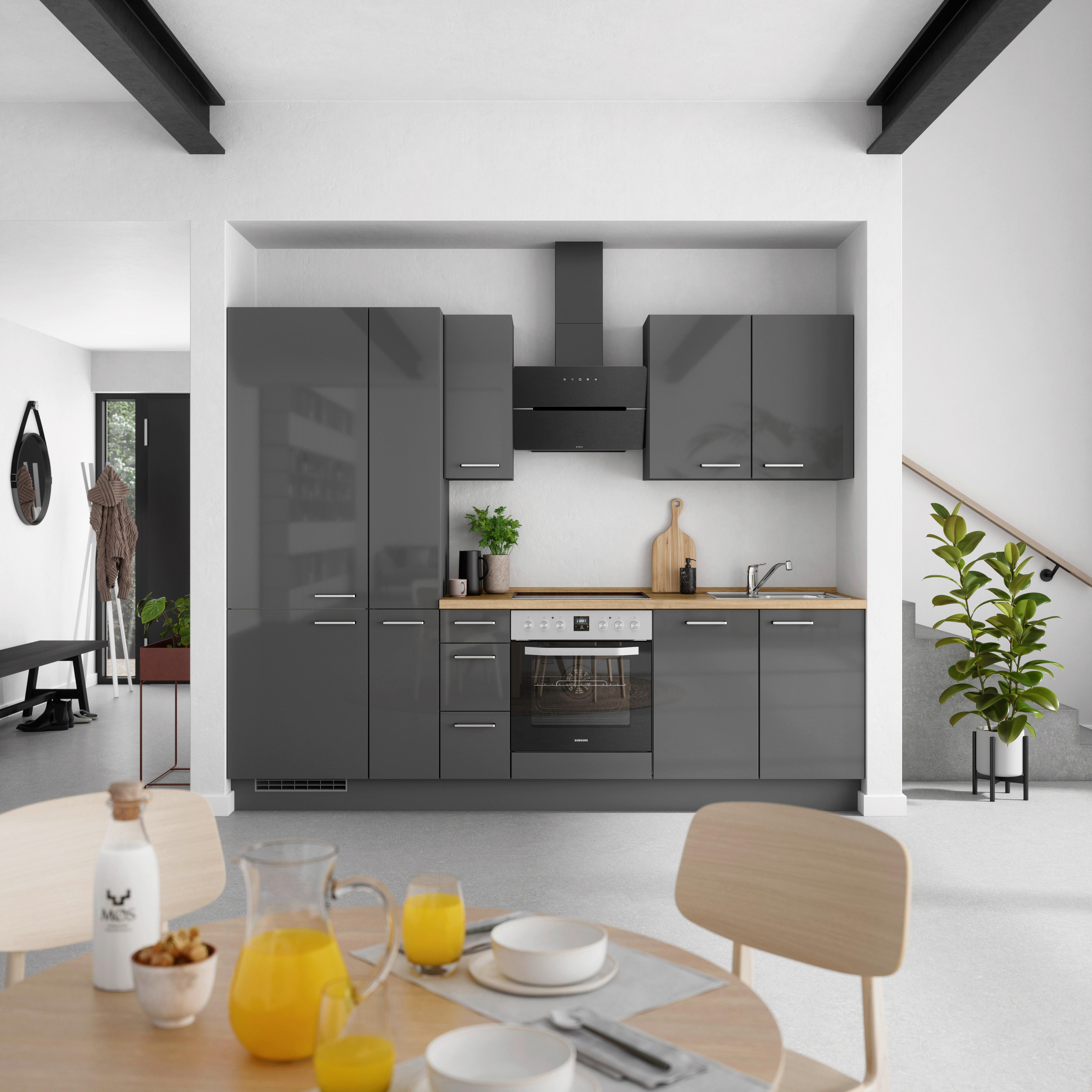 Küchenblock Flash m. Geräten Schieferfarben - Schieferfarben/Edelstahlfarben, MODERN, Holzwerkstoff/Metall (270cm) - Nobilia