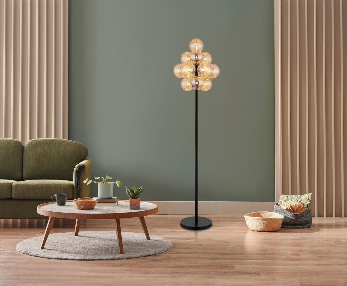 STEHLEUCHTE 56146S - Schwarz/Orange, Design, Glas/Kunststoff (39,5/160cm) - Globo