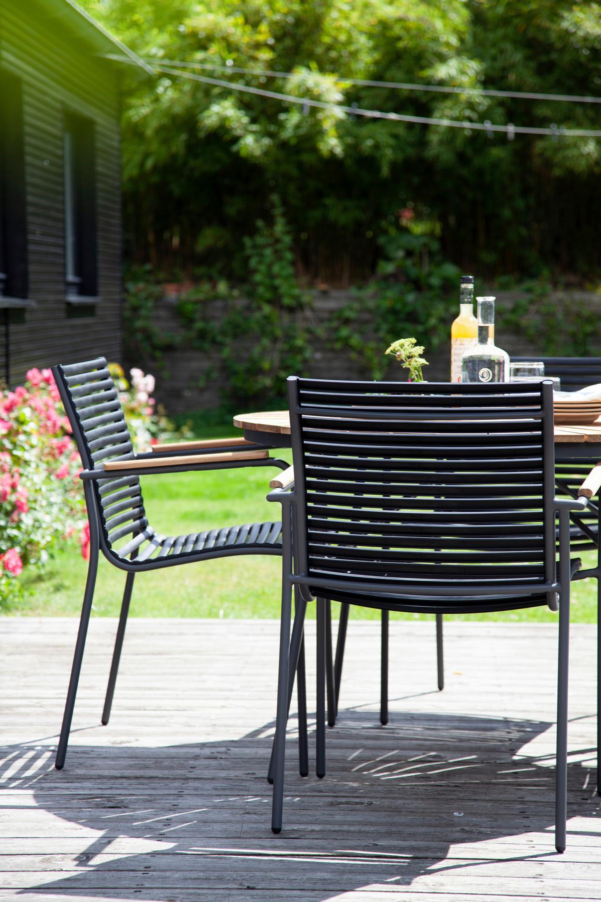 Stapelstuhl Mood Classic Anthrazit/Teakholz - Anthrazit/Schwarz, KONVENTIONELL, Holz/Kunststoff (60/84/56cm) - Gardenson