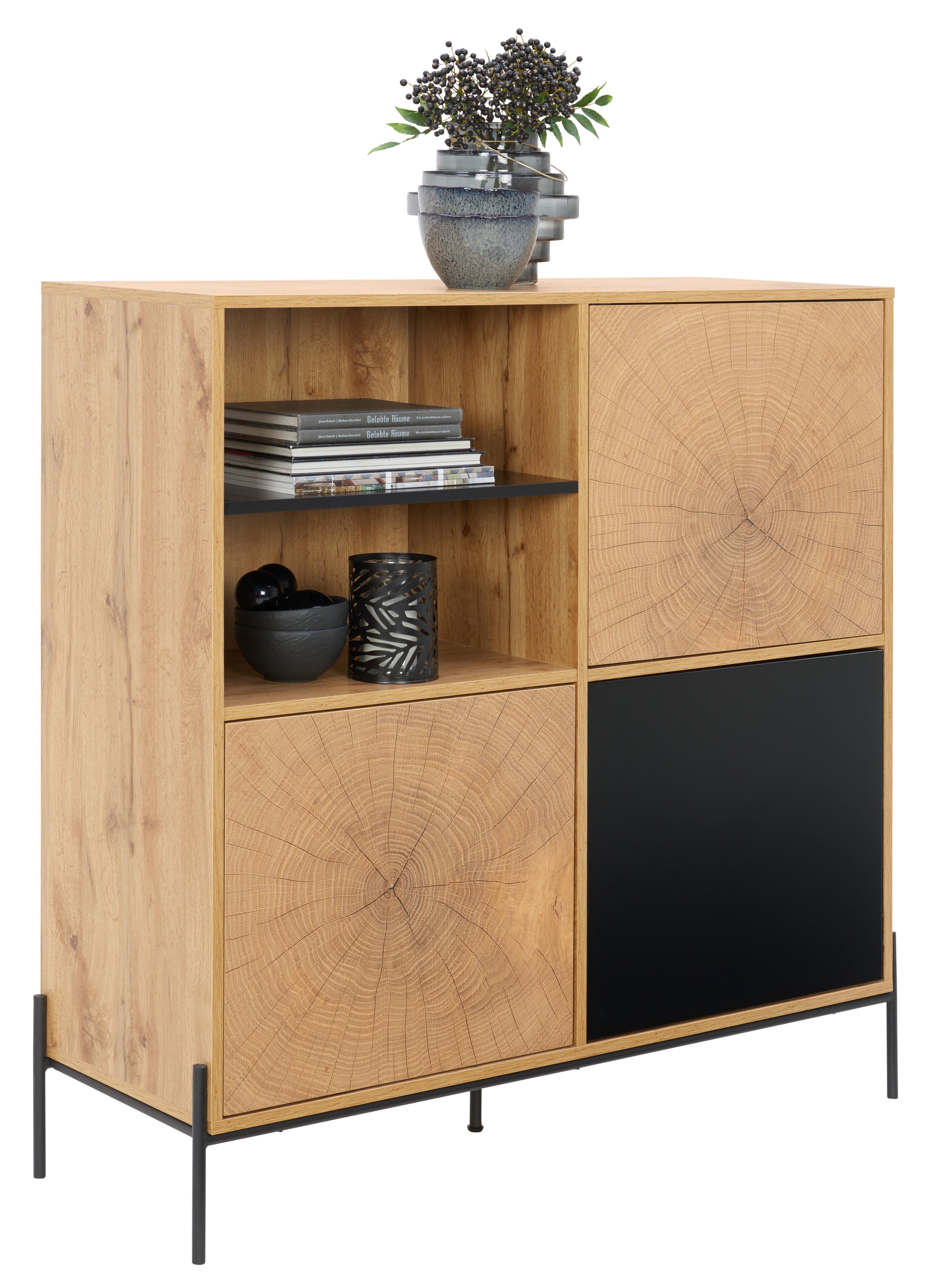 KOMODA LIVI - kolor dębowy/czarny, Design, materiał drewnopochodny/metal (110/114/40cm) - Carryhome