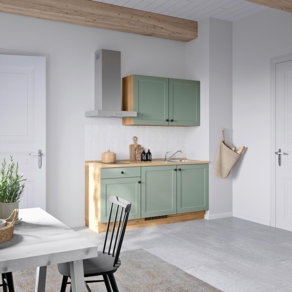 Küchenblock Cascada Low m. Geräten Schilfgrün - Schilfgrün/Eichefarben, MODERN, Holzwerkstoff/Metall (180cm) - Nobilia