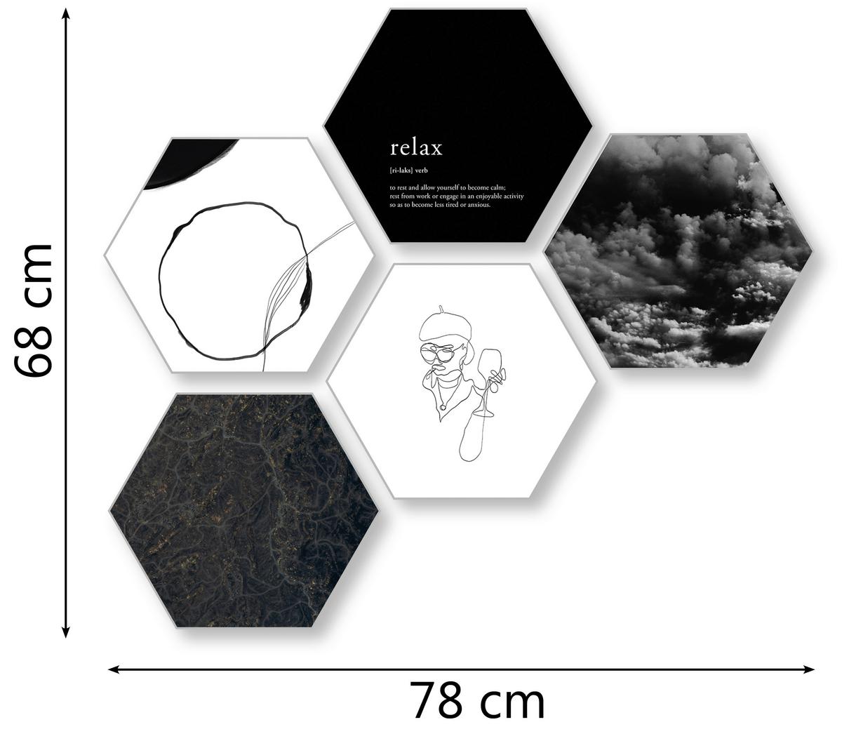 Képszett Hexagon - fekete/fehér, műanyag (30cm) - Modern Living