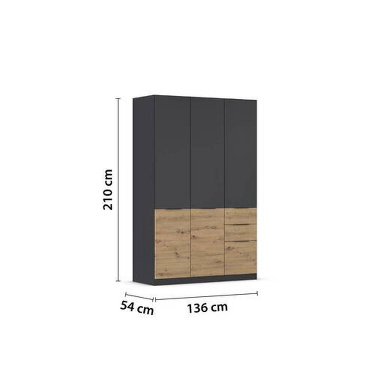 DULAP MAX-EXTRA - stejar Artisan/gri, Konventionell, material pe bază de lemn (136/210/54cm) - Modern Living