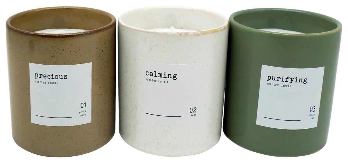 Sveča V Lončku Olive -Paz- - bela/zelena, keramika (9/10cm) - Modern Living