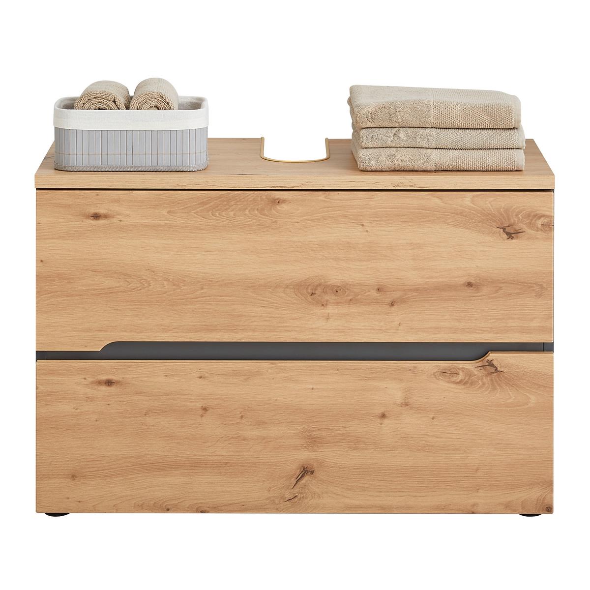 Waschbeckenunterschrank Memphis Artisan Eiche/Grau - Schwarz/Eiche Artisan, Modern, Holzwerkstoff/Kunststoff (80/55/38cm) - Mömax